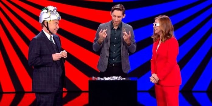 Vincenzo Ravina performs with Teller, of magic duo Penn & Teller, and host Alyson Hannigan on the CW Network show Penn & Teller: Fool Us. The episode airs on August 3 (check your local listings).
