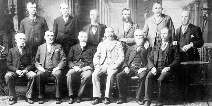 A photo of the jury members in the 1893 murder trial of Lizzie Borden. (Photo: Wikimedia Commons public domain).