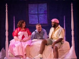 Stevey Hunter, Lou Campbell and Nathan Simmons in the Shakespeare by the Sea & Eastern Front Theatre production of Fat Juliet. Photo by Daniel Wittnebel.